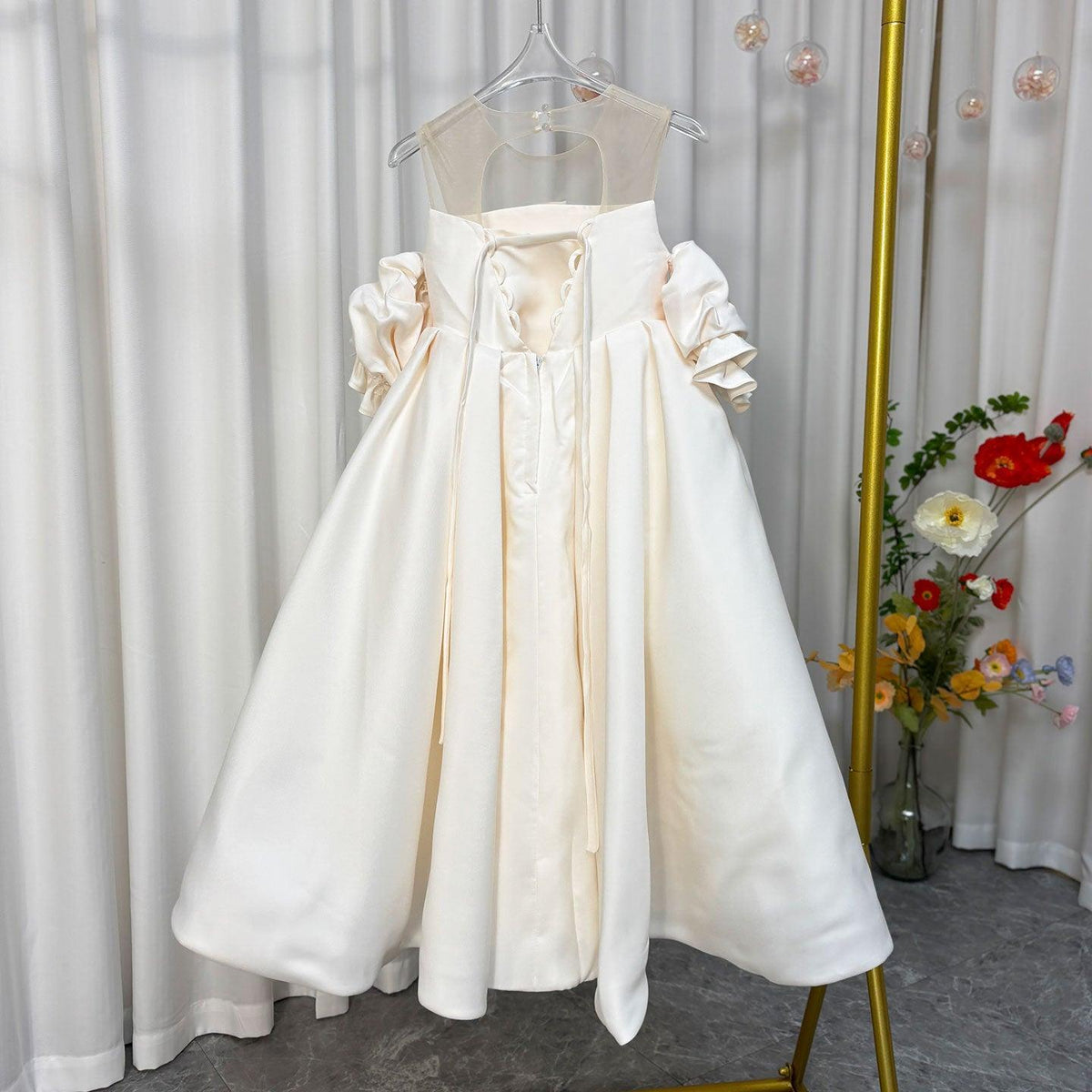 Jill Wish Elegant White Flower Girl Dress Bow Arabic Princess J250