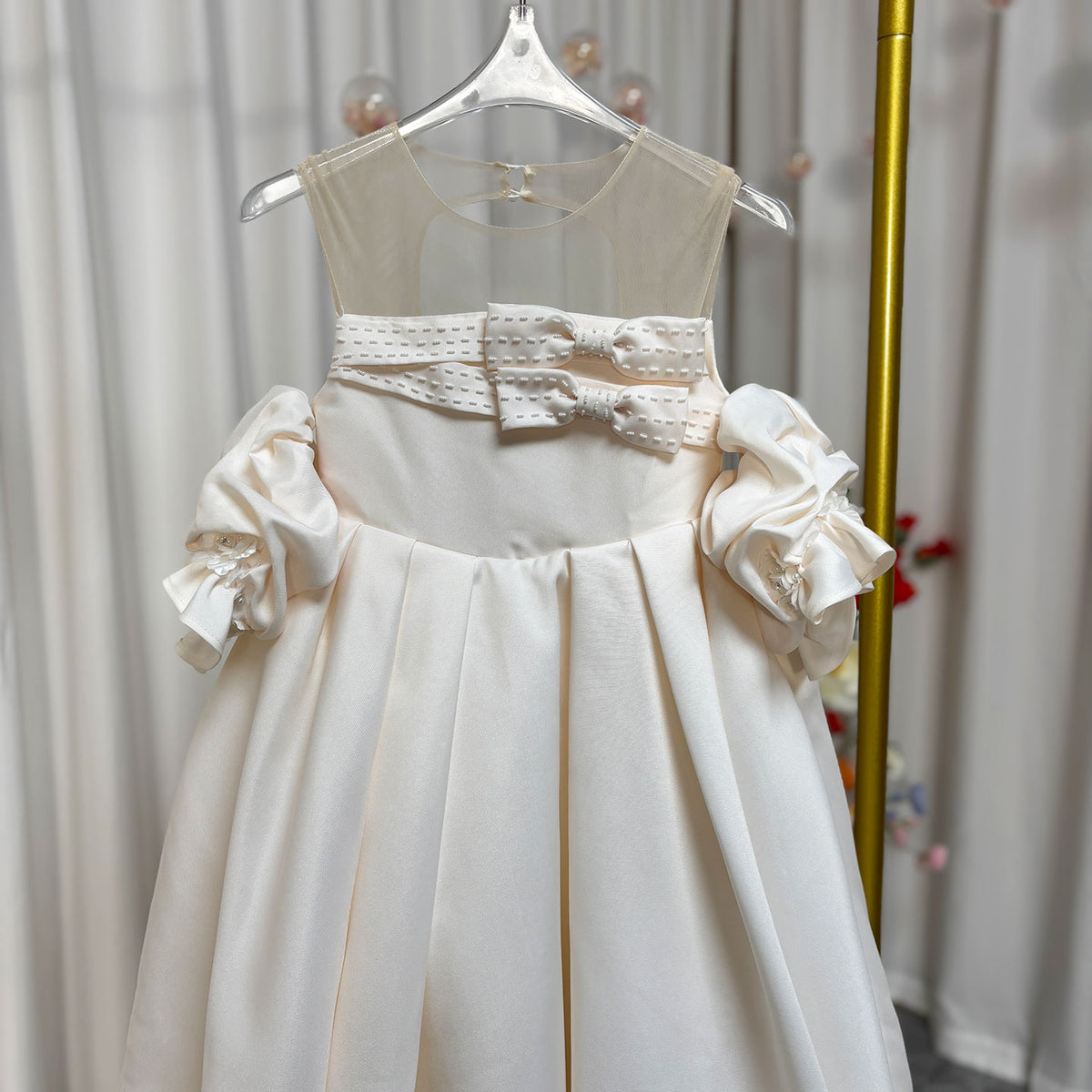 Jill Wish Elegant White Flower Girl Dress Bow Arabic Princess J250