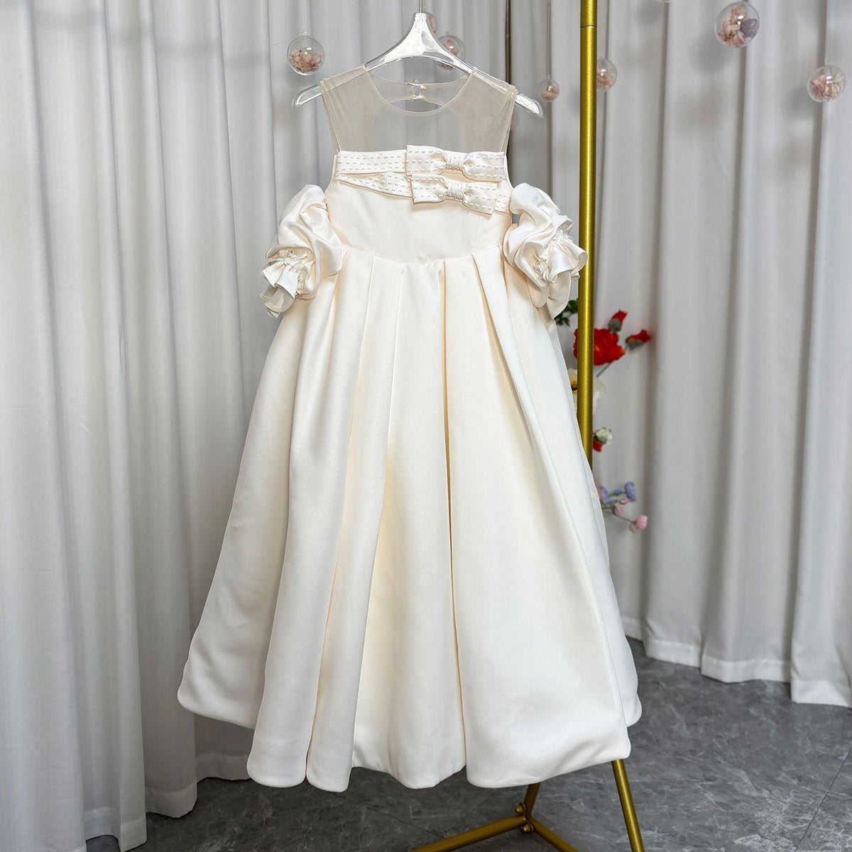 Jill Wish Elegant White Flower Girl Dress Bow Arabic Princess J250