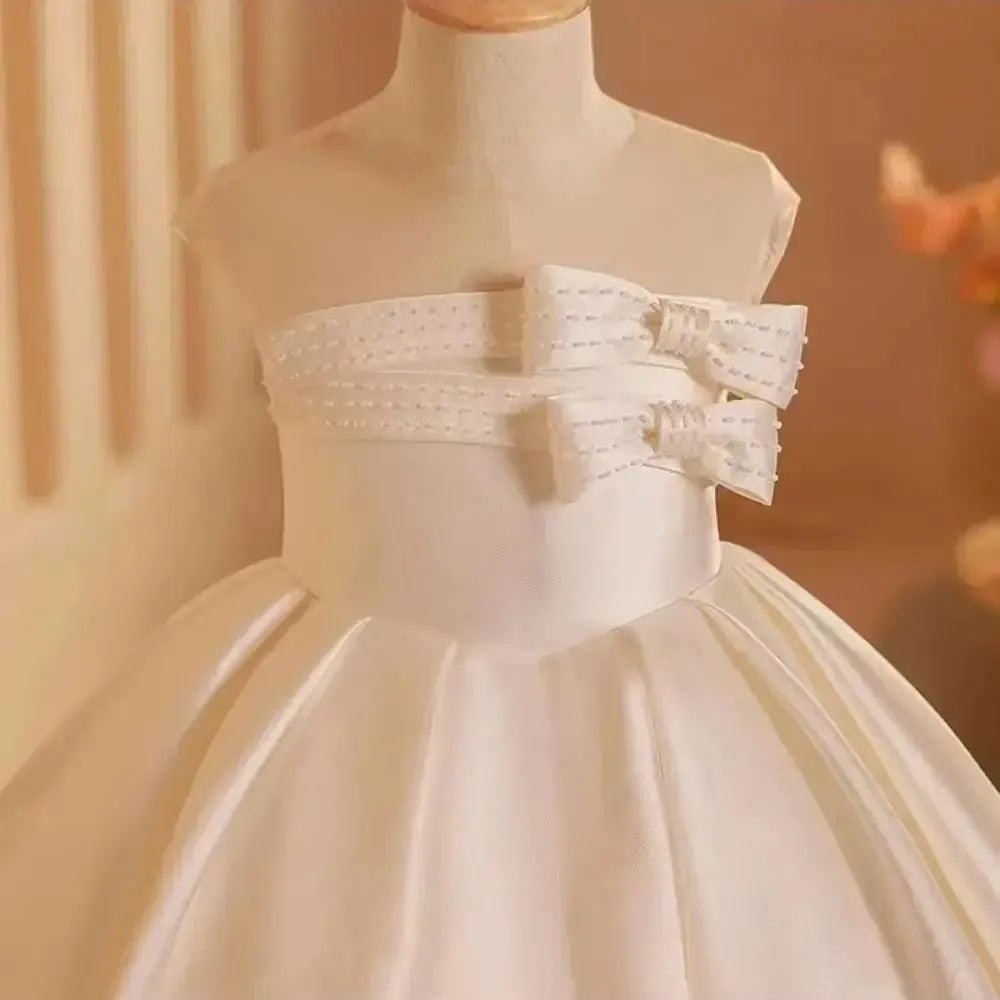 Jill Wish Elegant White Flower Girl Dress Bow Arabic Princess J250