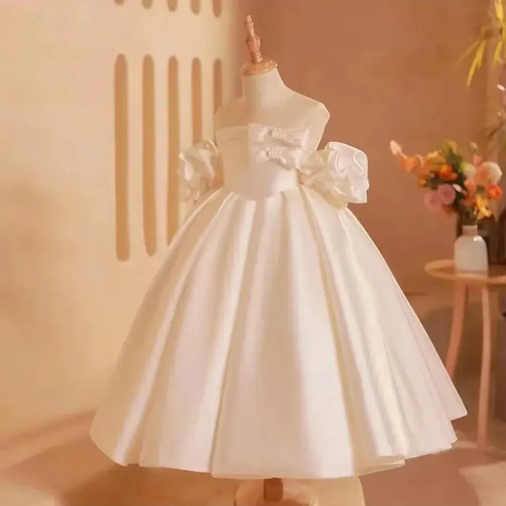 Jill Wish Elegant White Flower Girl Dress Bow Arabic Princess J250