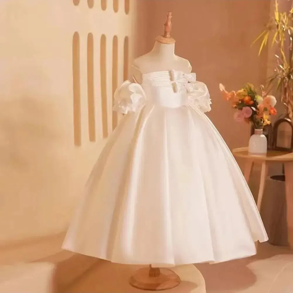 Jill Wish Elegant White Flower Girl Dress Bow Arabic Princess J250