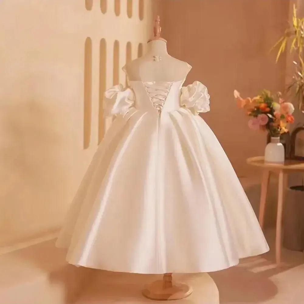 Jill Wish Elegant White Flower Girl Dress Bow Arabic Princess J250