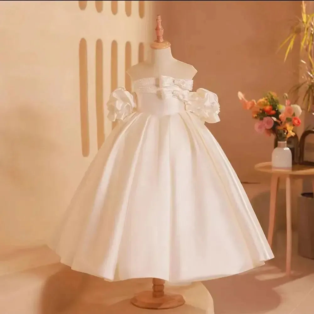 Jill Wish Elegant White Flower Girl Dress Bow Arabic Princess J250