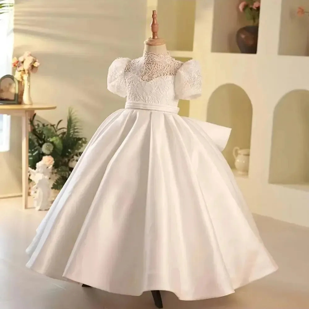 Jill Wish Elegant White Flower Girl Dress Bow Dubai Kids Princess J215