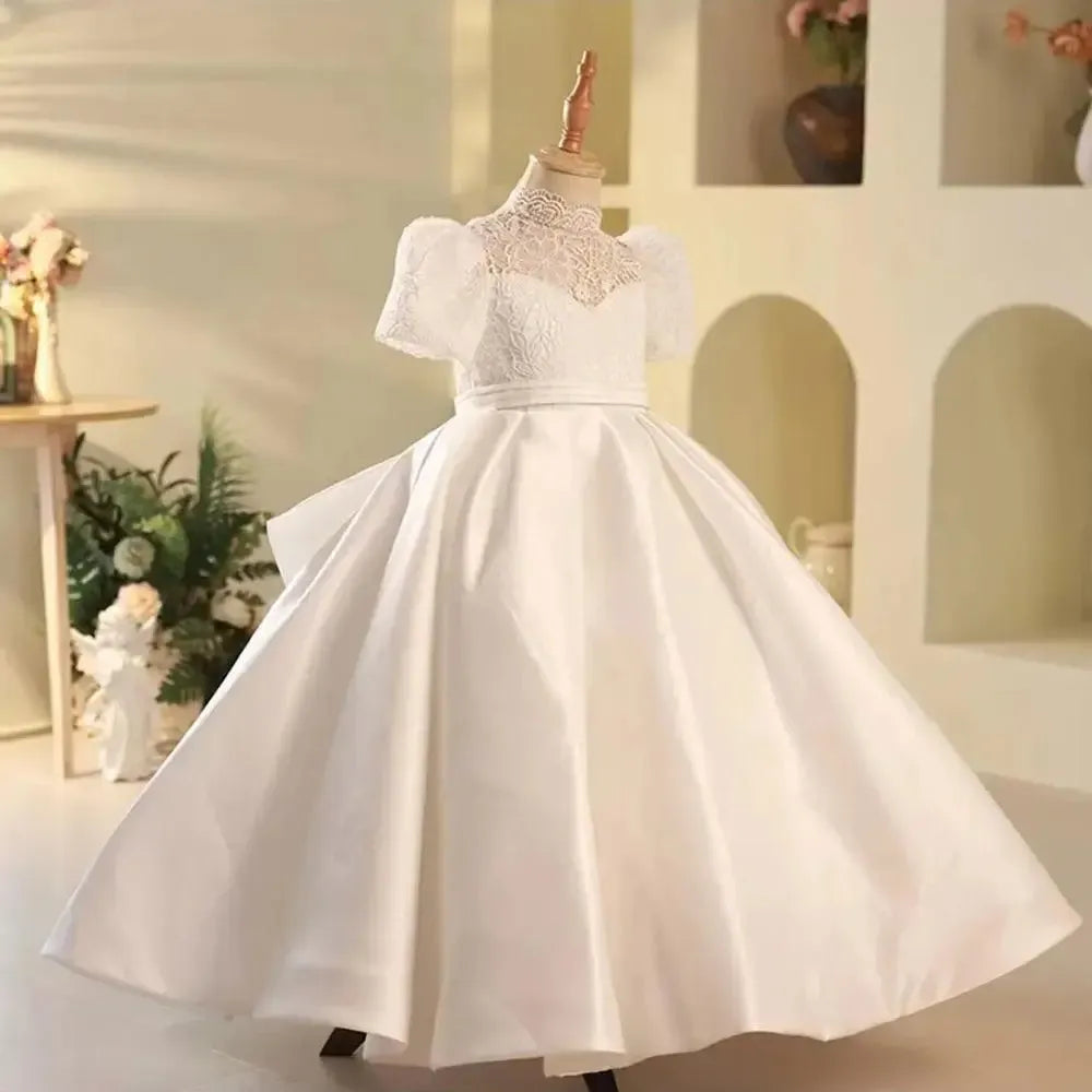 Jill Wish Elegant White Flower Girl Dress Bow Dubai Kids Princess J215