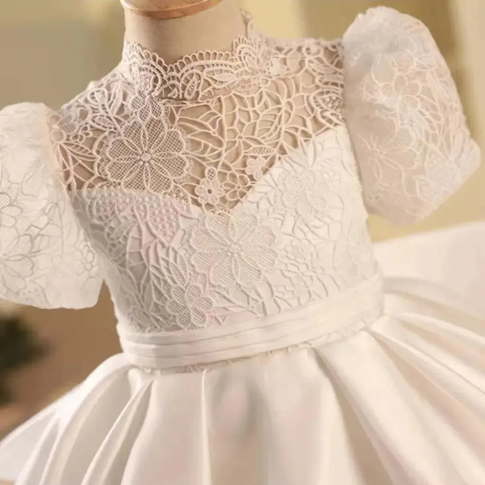 Jill Wish Elegant White Flower Girl Dress Bow Dubai Kids Princess J215