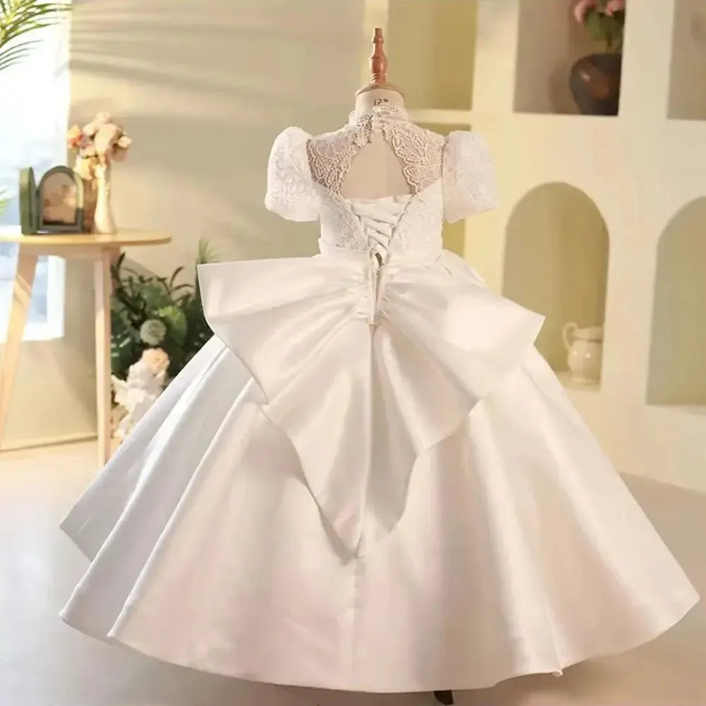 Jill Wish Elegant White Flower Girl Dress Bow Dubai Kids Princess J215