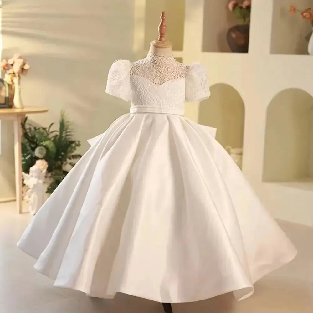 Jill Wish Elegant White Flower Girl Dress Bow Dubai Kids Princess J215