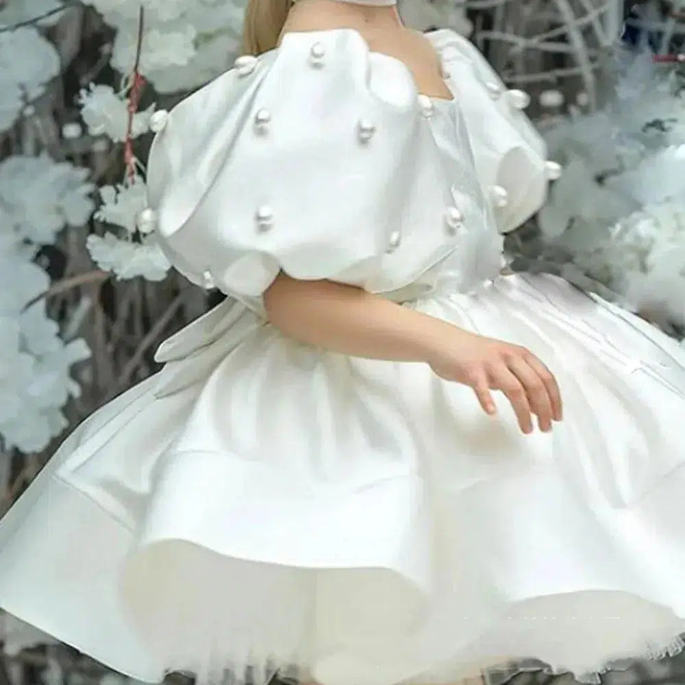 Jill Wish Elegant White Flower Girl Dress Pearls Princess Baby Kids J305