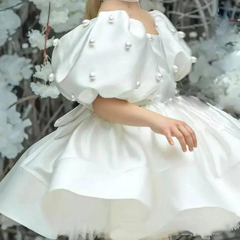 Jill Wish Elegant White Flower Girl Dress Pearls Princess Baby Kids J305