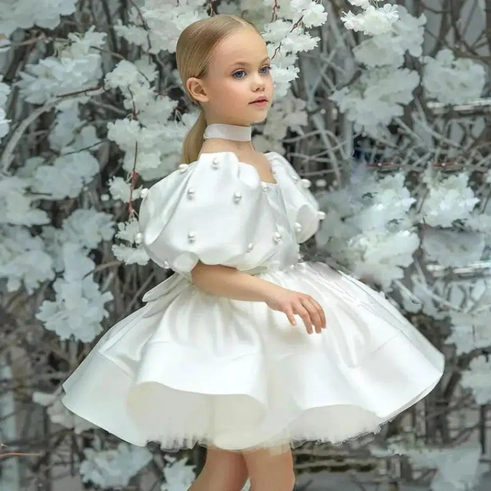 Jill Wish Elegant White Flower Girl Dress Pearls Princess Baby Kids J305