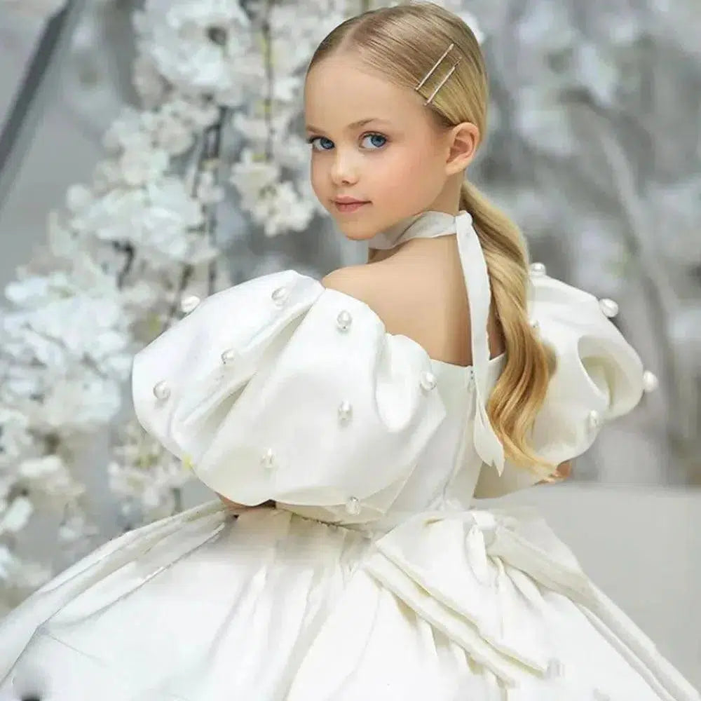Jill Wish Elegant White Flower Girl Dress Pearls Princess Baby Kids J305