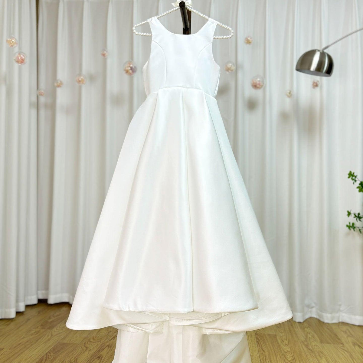 Jill Wish Elegant White Flower Girl Dress with Bow Satin Ball Gown J205