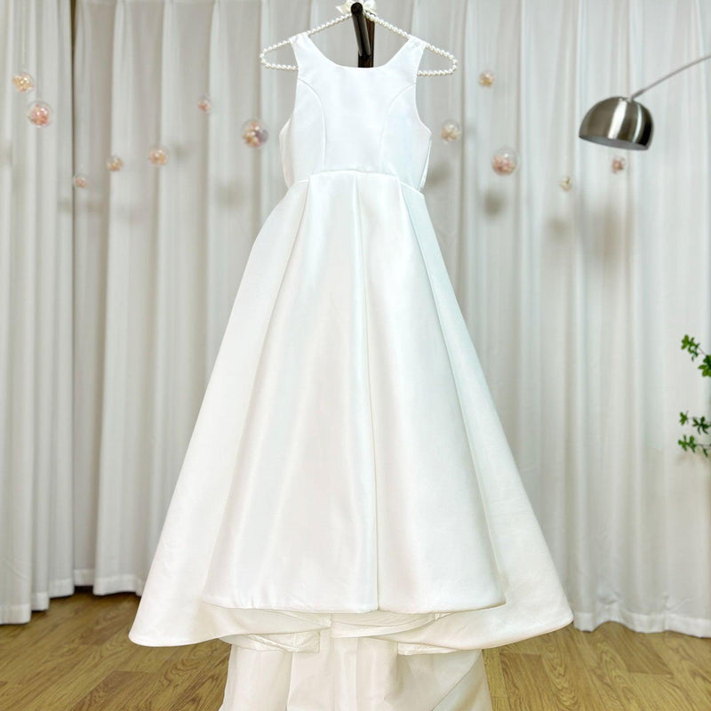 Jill Wish Elegant White Flower Girl Dress with Bow Satin Ball Gown J205