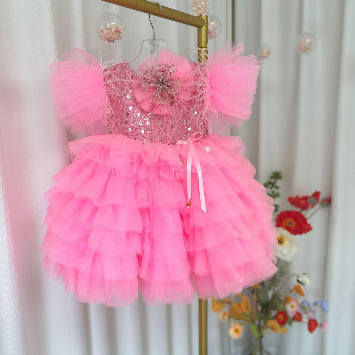 Jill Wish Floral Sequin Knee Length Baby Birthday Girl Dress J275