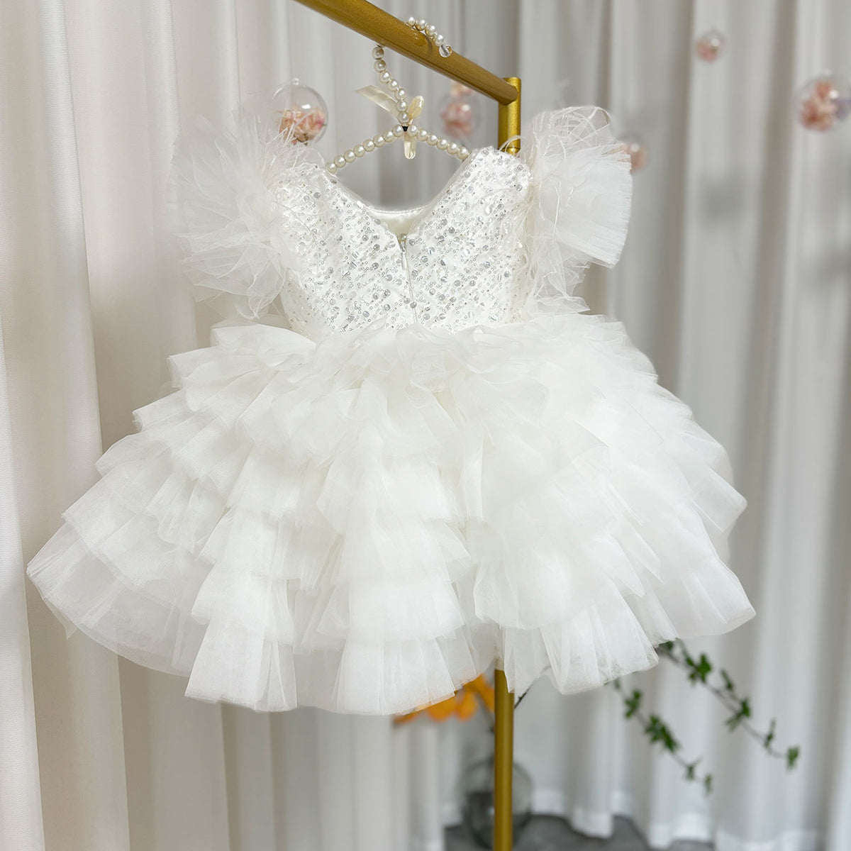Jill Wish Floral Sequin Knee Length Baby Birthday Girl Dress J275