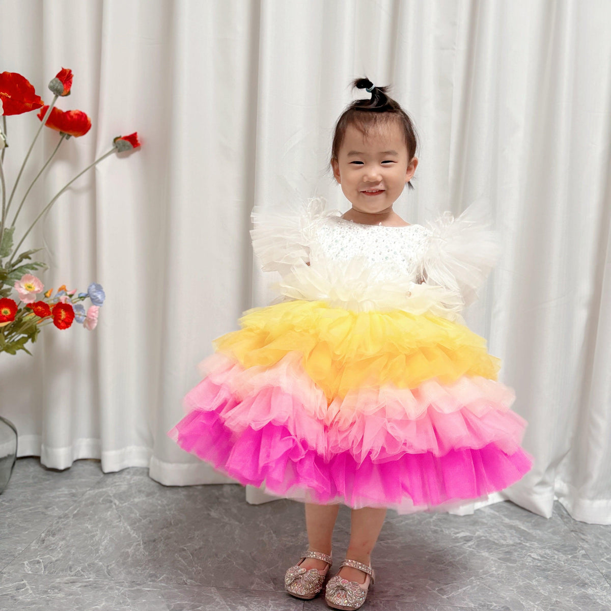 Jill Wish Floral Sequin Knee Length Baby Birthday Girl Dress J275