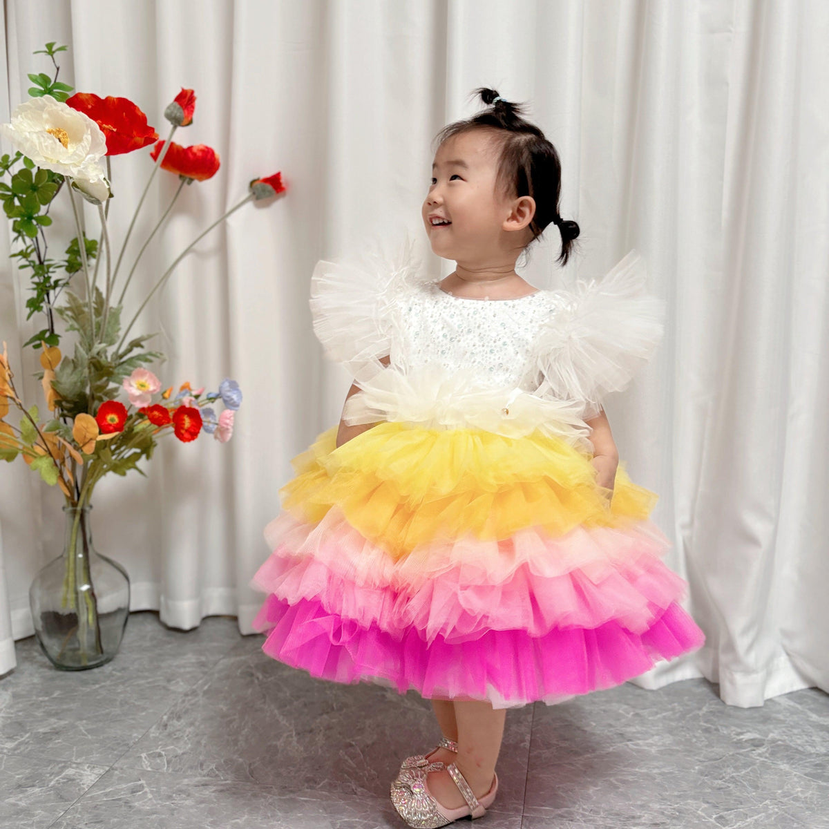 Jill Wish Floral Sequin Knee Length Baby Birthday Girl Dress J275