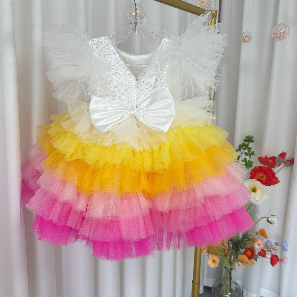 Jill Wish Floral Sequin Knee Length Baby Birthday Girl Dress J275