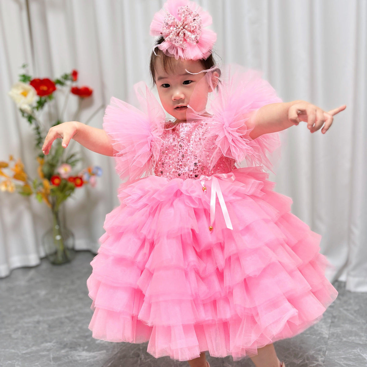 Jill Wish Floral Sequin Knee Length Baby Birthday Girl Dress J275