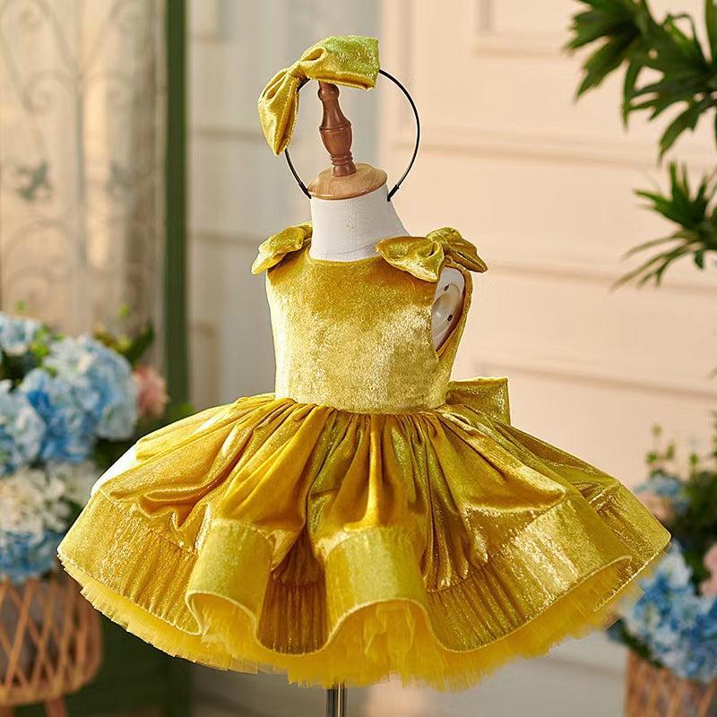 Jill Wish Gold Knee Length Baby 1st Birthday Girl Dress J306