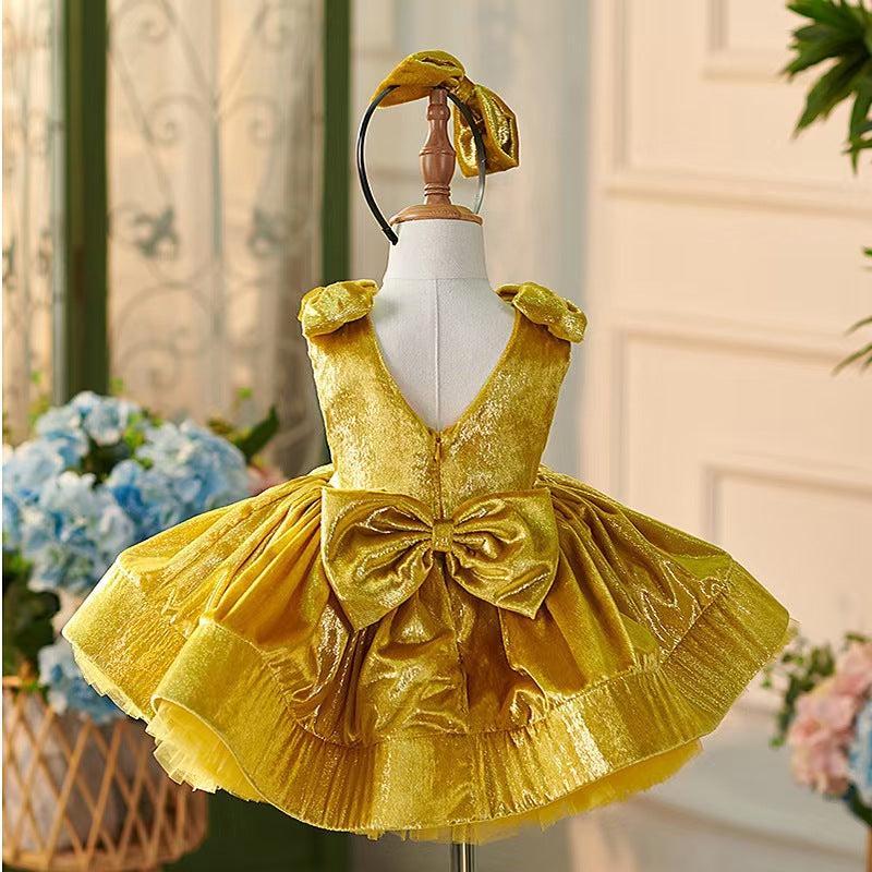 Jill Wish Gold Knee Length Baby 1st Birthday Girl Dress J306