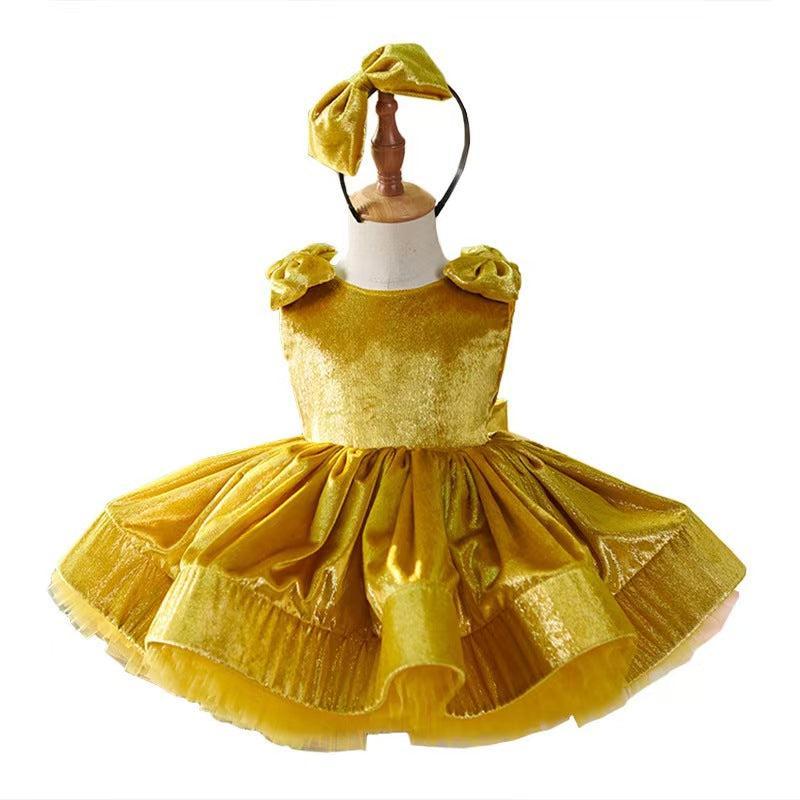 Jill Wish Gold Knee Length Baby 1st Birthday Girl Dress J306