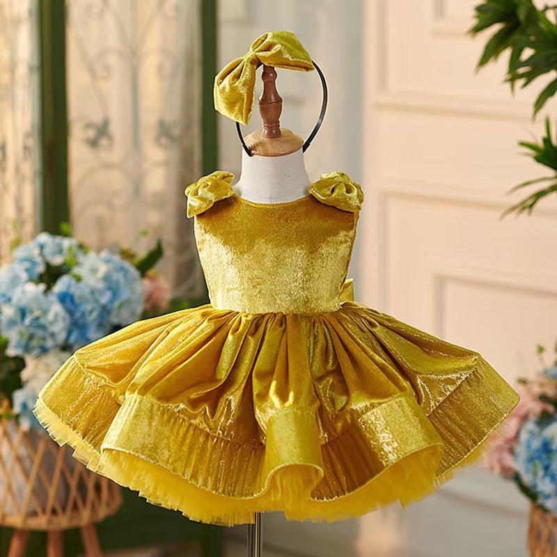 Jill Wish Gold Knee Length Baby 1st Birthday Girl Dress J306
