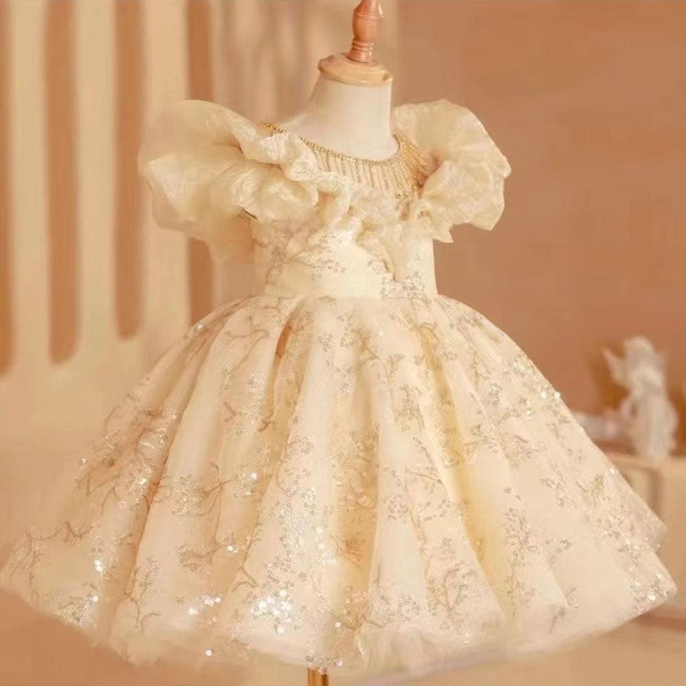 Jill Wish Luxury Arab Beige Girl Dress Dubai Kids Princess J202