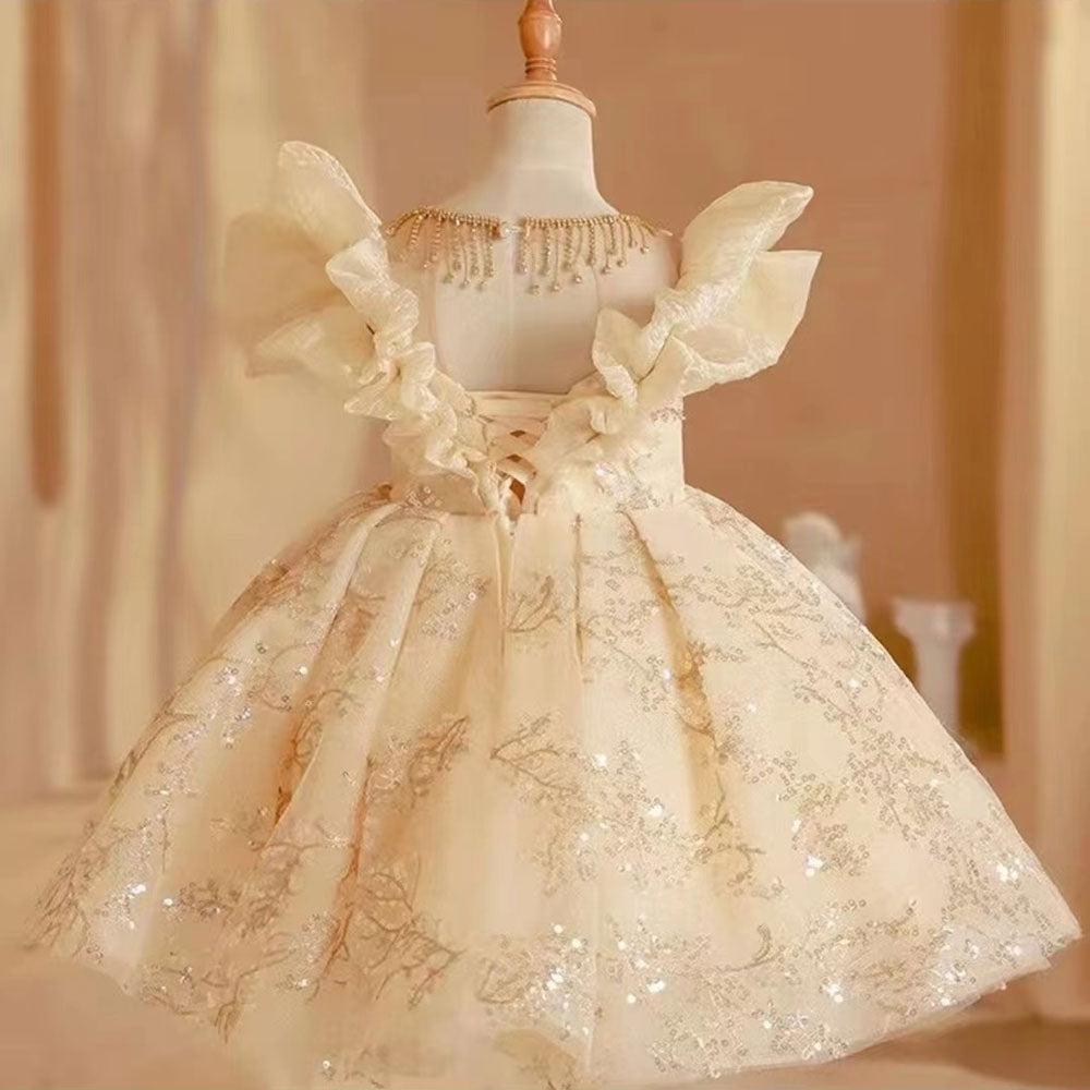 Jill Wish Luxury Arab Beige Girl Dress Dubai Kids Princess J202