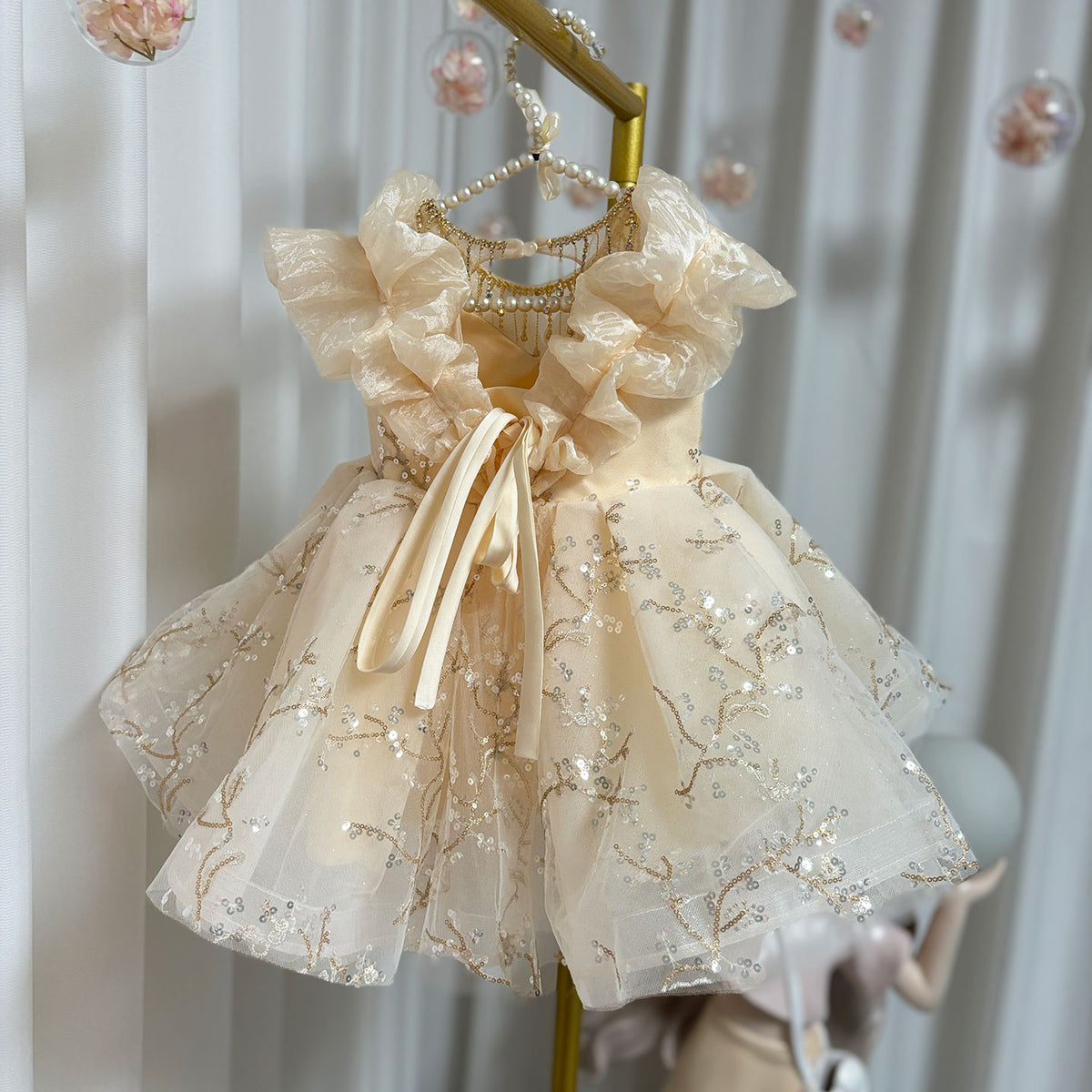 Jill Wish Luxury Arab Beige Girl Dress Dubai Kids Princess J202