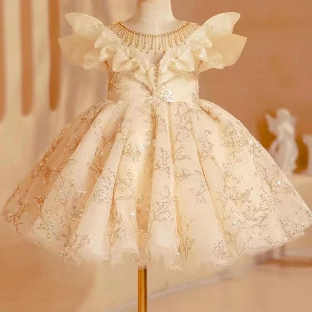 Jill Wish Luxury Arab Beige Girl Dress Dubai Kids Princess J202