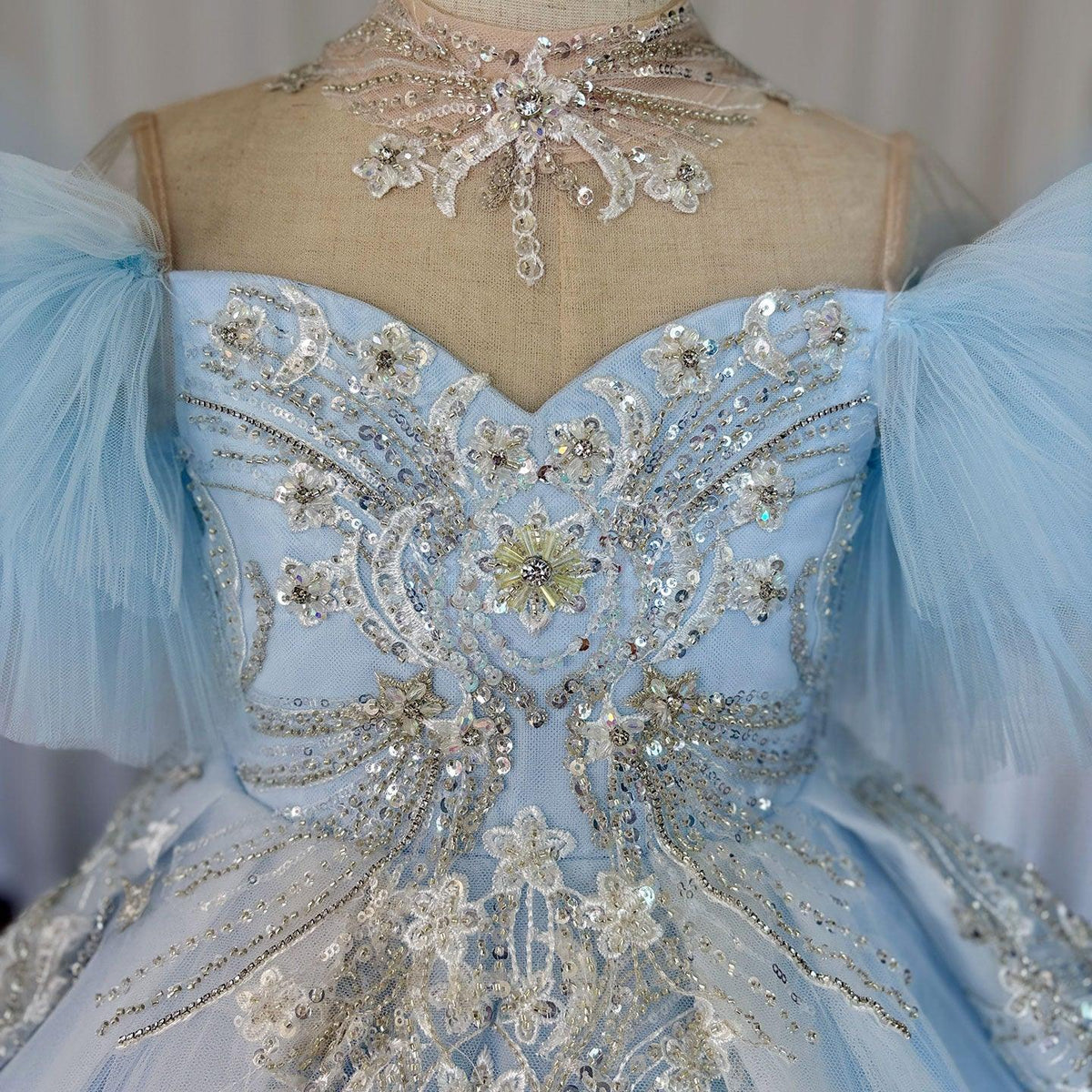 Jill Wish Luxury Arab Sky Blue Girl Dress Beaded Dubai Kids Princess J220