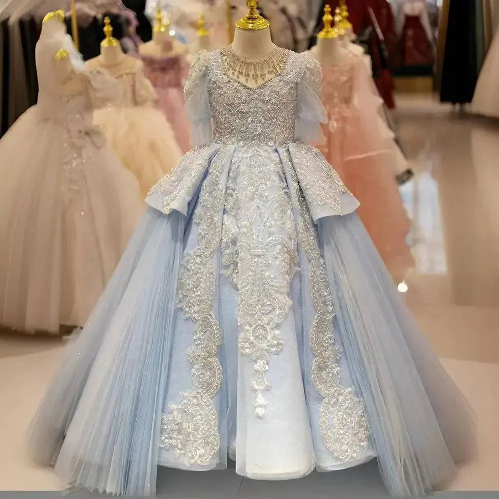 princess polly baby blue dress Luxury Arabic Blue Quinceanera Dresses Beaded Pearls J079 – Jill Wish