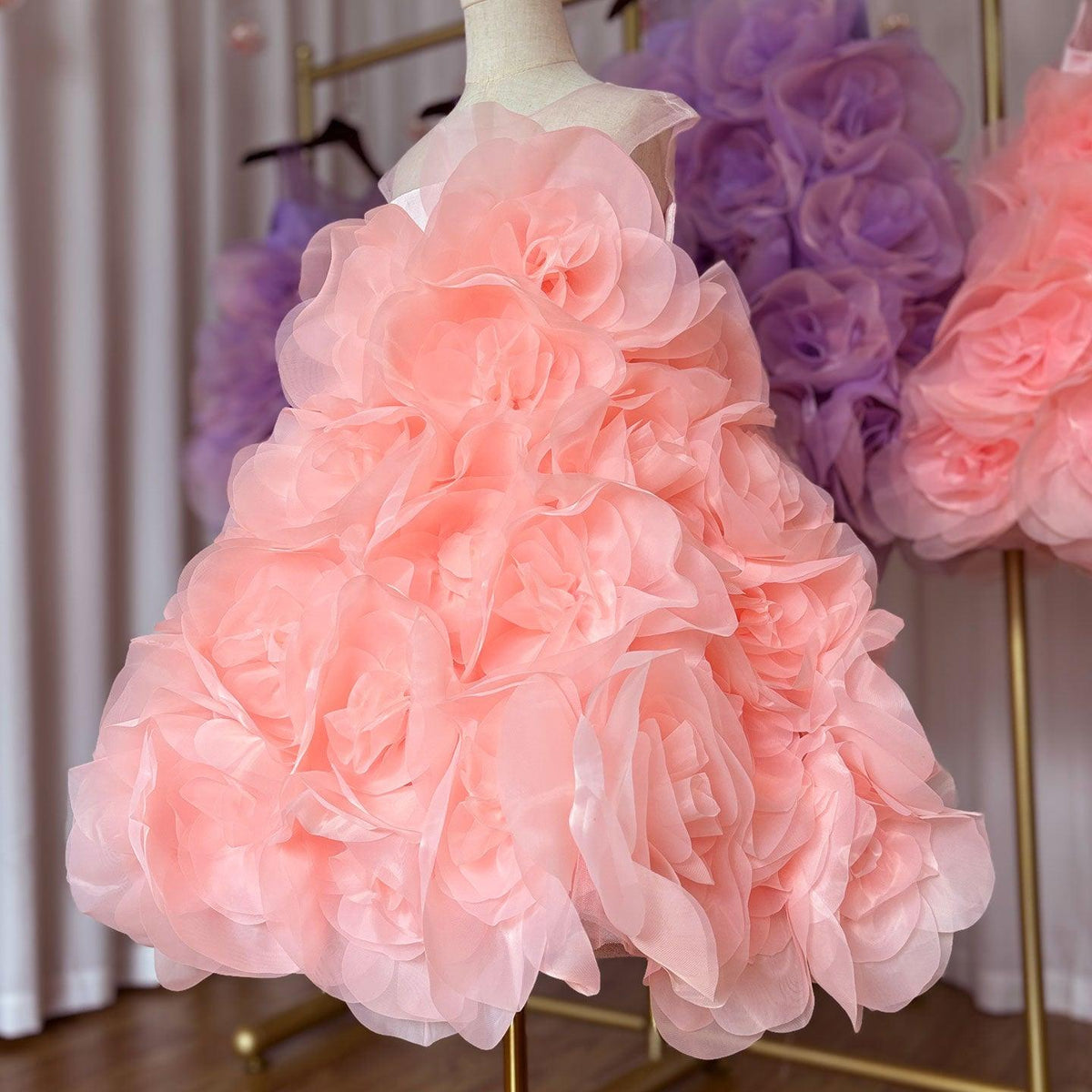 Jill Wish Luxury Arabic Elegant Lilac Girl Dress Flowers Princess Kids J223