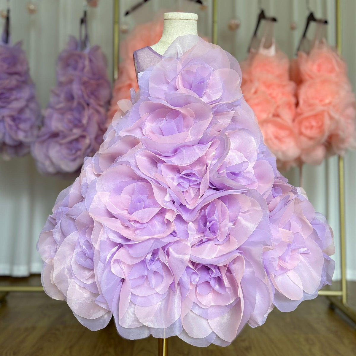 Jill Wish Luxury Arabic Elegant Lilac Girl Dress Flowers Princess Kids J223