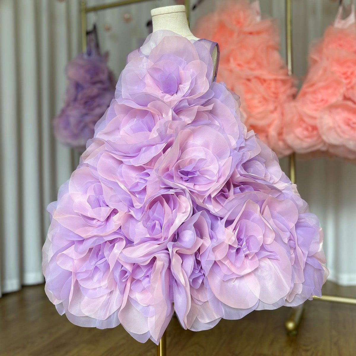 Jill Wish Luxury Arabic Elegant Lilac Girl Dress Flowers Princess Kids J223