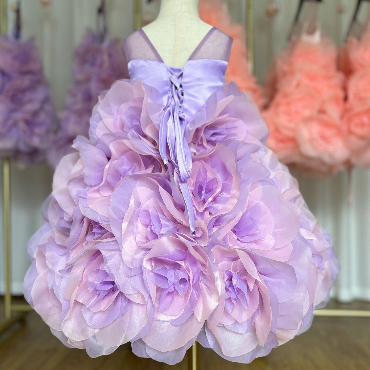 Jill Wish Luxury Arabic Elegant Lilac Girl Dress Flowers Princess Kids J223