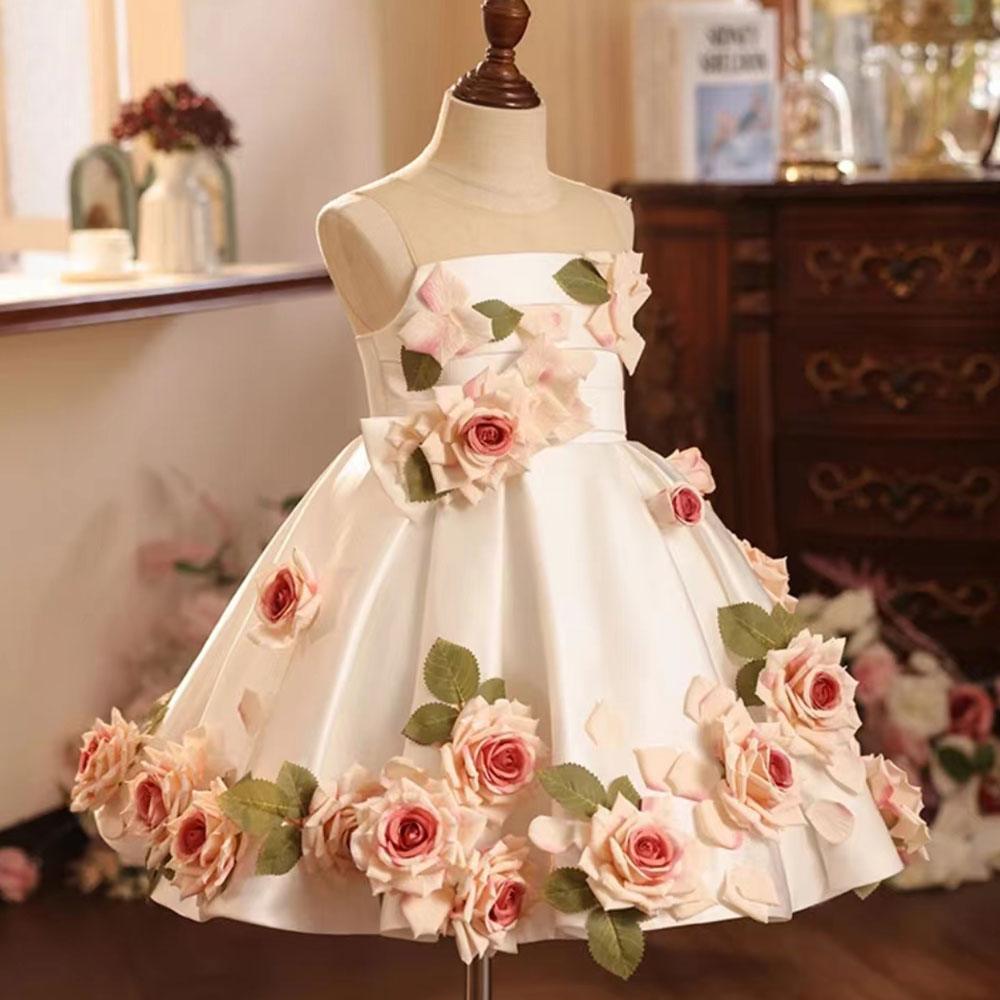 Jill Wish Luxury Arabic White Floral Girl Dress Handmade Flowers Dubai J203