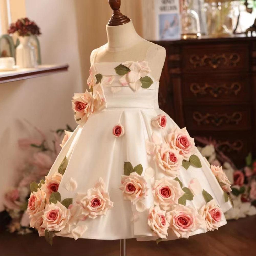 Jill Wish Luxury Arabic White Floral Girl Dress Handmade Flowers Dubai J203