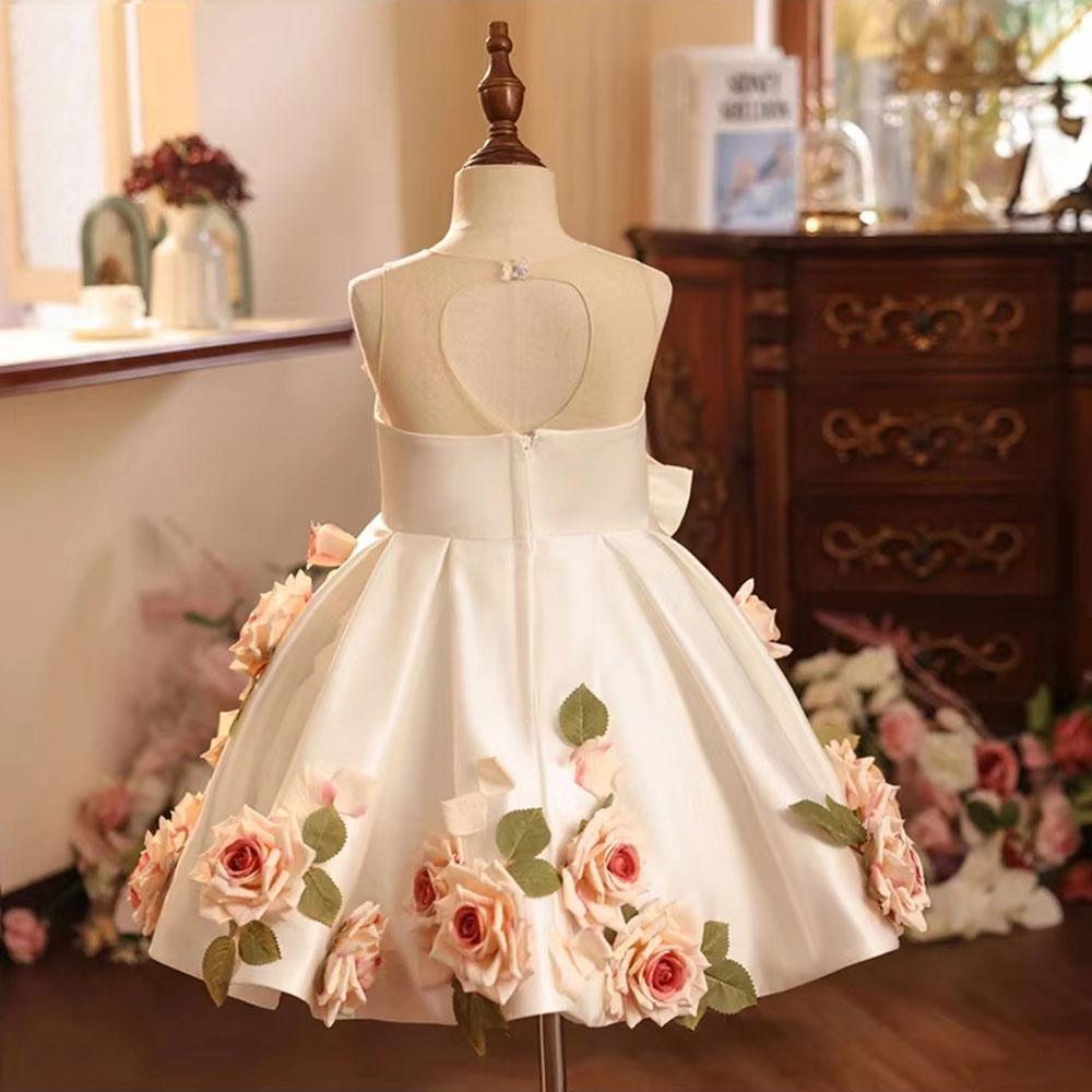 Jill Wish Luxury Arabic White Floral Girl Dress Handmade Flowers Dubai J203