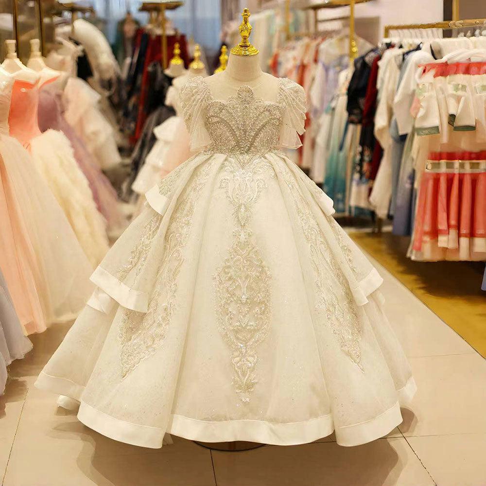 Jill Wish Luxury Arabic White Girl Quinceanera Dresses Beaded Pearls J095