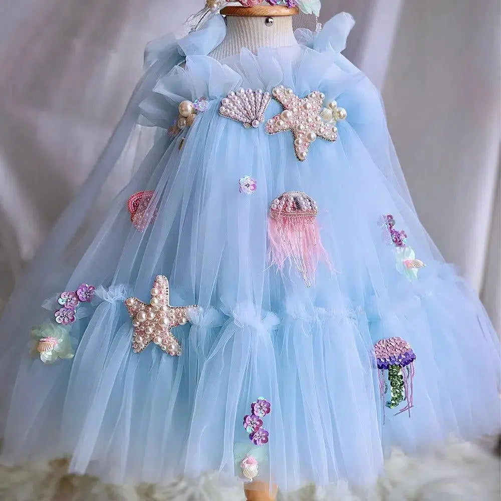 Jill Wish Luxury Blue Baby Flower Girl Dresses Mini Beading Pearls Princess J038