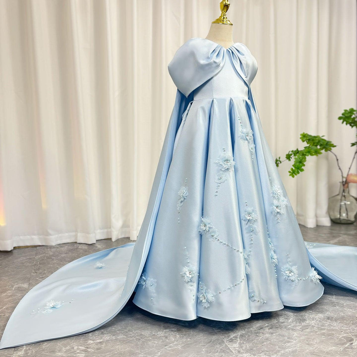 Jill Wish Luxury Blue Dubai Girl Dress Beaded Crystal Arabic Princess J379