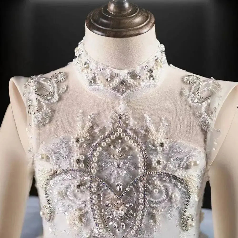 Jill Wish Luxury Blue Dubai Girl Dress Beaded Pearls Arabic Princess J381