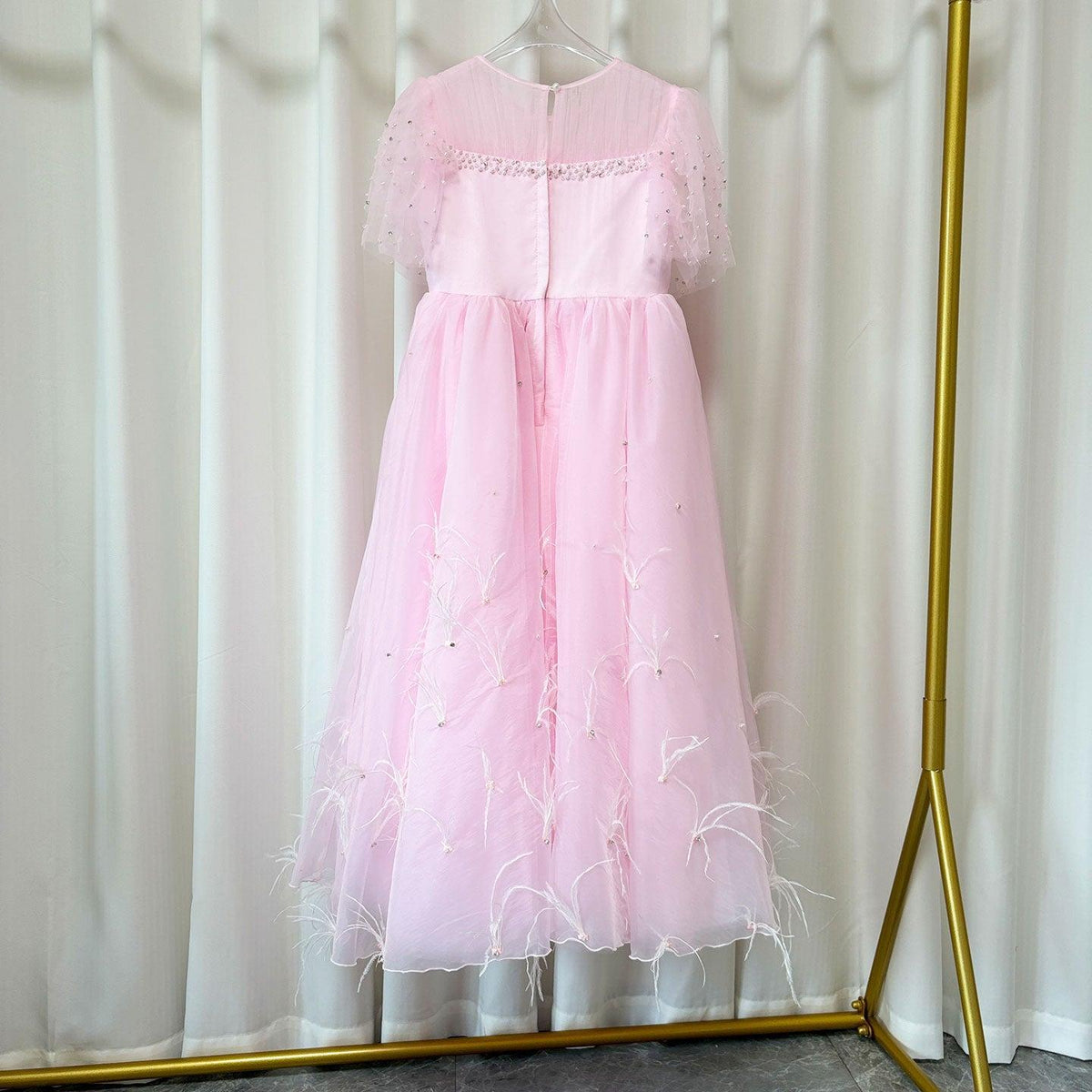 Jill Wish Luxury Blush Pink Girl Dress Feathers Beaded Princess J391