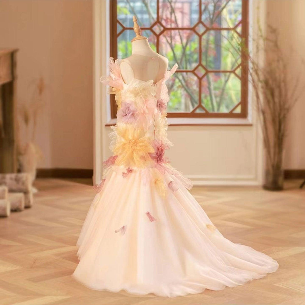 Jill Wish Luxury Colorful Girl Dress Handmade Flowers Kids Princess J001