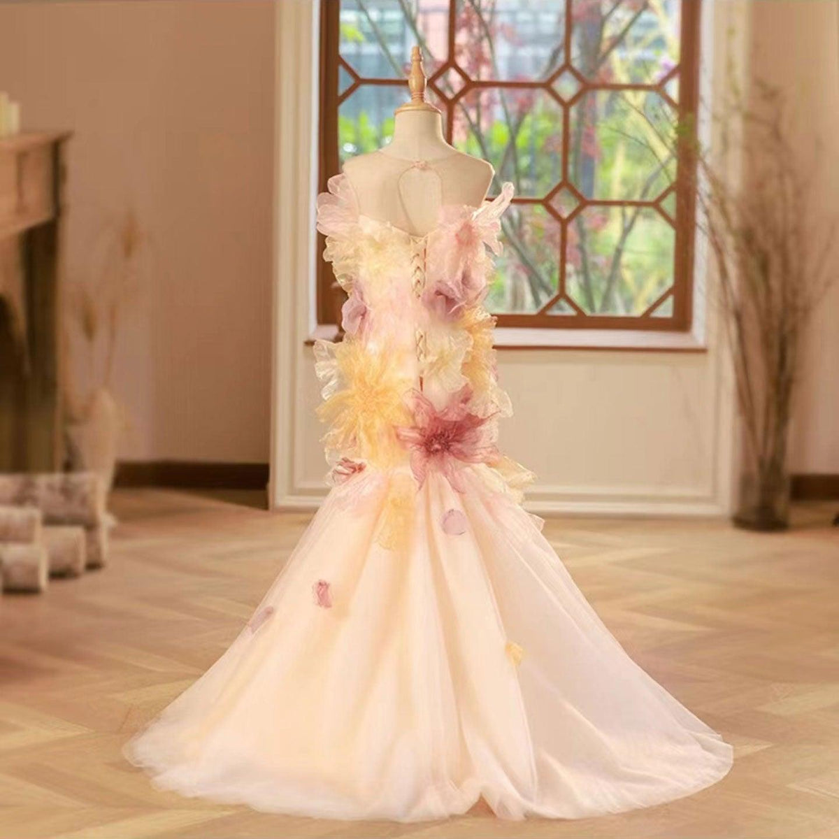 Jill Wish Luxury Colorful Girl Dress Handmade Flowers Kids Princess J001
