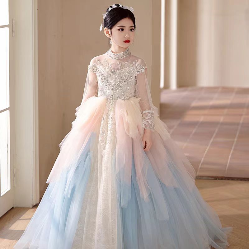 Jill Wish Luxury Dubai Flower Girl Dress Beaded Pearls Arabic J385